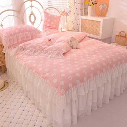 91家纺网 家纺一手货源 找家纺 （总）七七  2025新款13370印花全棉雪纺床裙款四件套