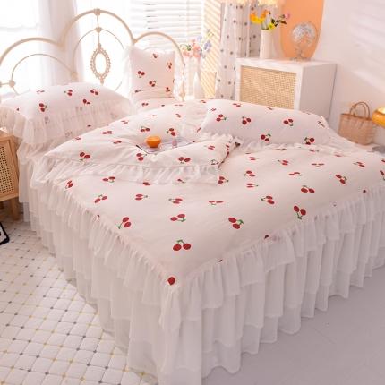 91家纺网 家纺一手货源 找家纺 （总）七七  2025新款13370印花全棉雪纺床裙款四件套