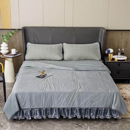 91家纺网 家纺一手货源 找家纺 (总)纽缦 2022新款凉感丝乳胶凉席纯色夏被床裙四件套