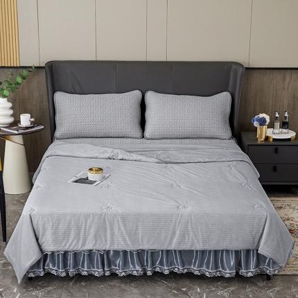 91家纺网 家纺一手货源 找家纺 (总)纽缦 2022新款凉感丝乳胶凉席纯色夏被床裙四件套