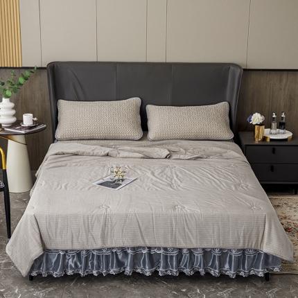 91家纺网 家纺一手货源 找家纺 (总)纽缦 2022新款凉感丝乳胶凉席纯色夏被床裙四件套