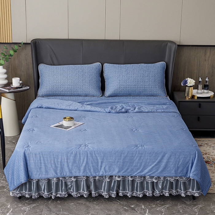 91家纺网 家纺一手货源 找家纺 (总)纽缦 2022新款凉感丝乳胶凉席纯色夏被床裙四件套