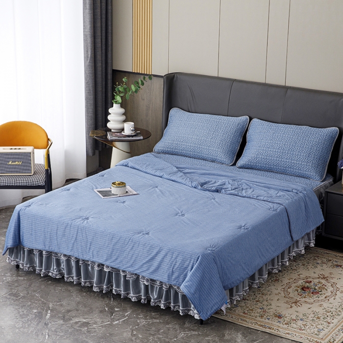 91家纺网 家纺一手货源 找家纺 (总)纽缦 2022新款凉感丝乳胶凉席纯色夏被床裙四件套