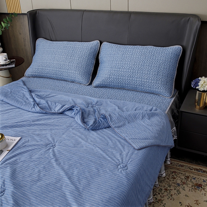 91家纺网 家纺一手货源 找家纺 (总)纽缦 2022新款凉感丝乳胶凉席纯色夏被床裙四件套