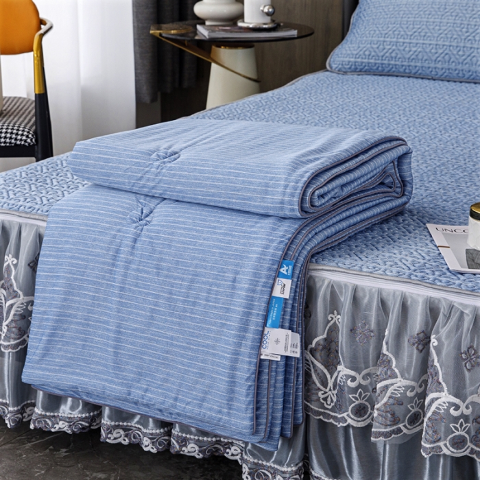 91家纺网 家纺一手货源 找家纺 (总)纽缦 2022新款凉感丝乳胶凉席纯色夏被床裙四件套