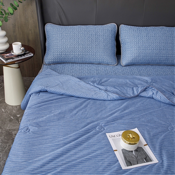 91家纺网 家纺一手货源 找家纺 (总)纽缦 2022新款凉感丝乳胶凉席纯色夏被床裙四件套