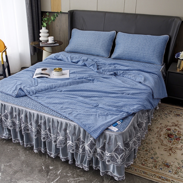 91家纺网 家纺一手货源 找家纺 (总)纽缦 2022新款凉感丝乳胶凉席纯色夏被床裙四件套