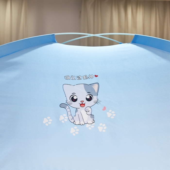 91家纺网 家纺一手货源 找家纺 爱洛 2022新款卡通印花防尘蚊帐系列 小猫咪-蓝