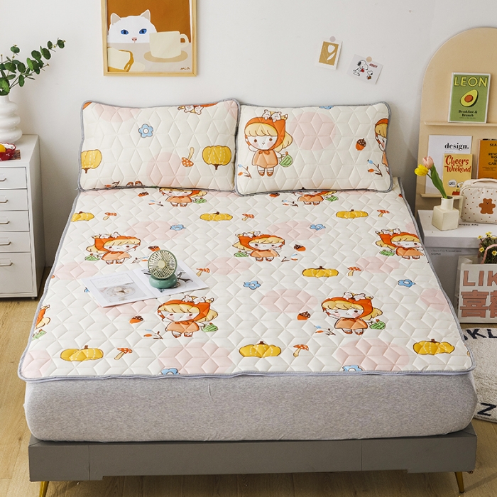 91家纺网 家纺一手货源 找家纺 纽缦 2022新款凉感丝乳胶凉席卡通系列床单款 小女孩