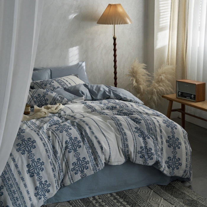 91家纺网 家纺一手货源 找家纺 (总)梦享生活 2022新款全棉色织水洗棉提花四件套