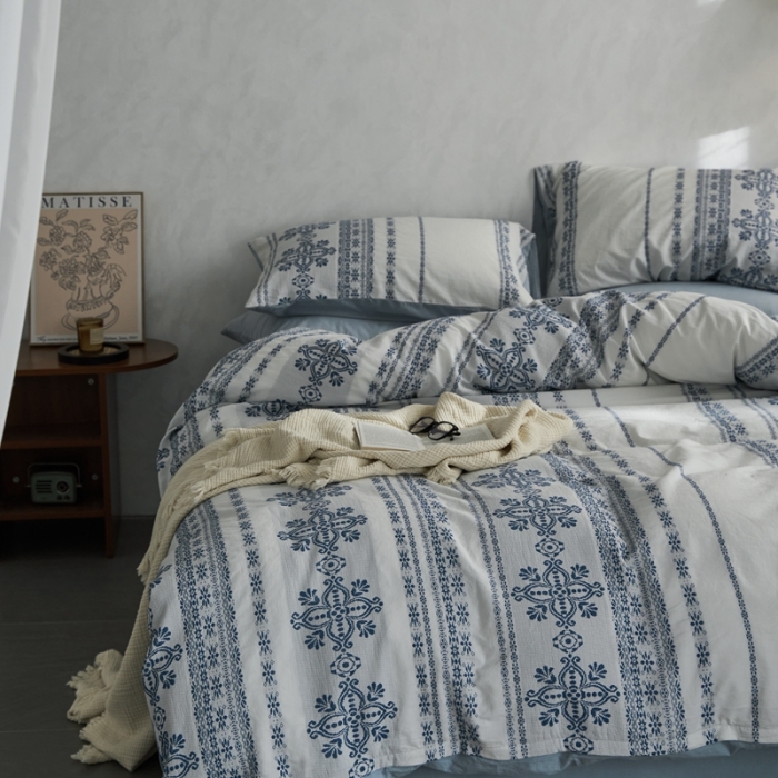 91家纺网 家纺一手货源 找家纺 (总)梦享生活 2022新款全棉色织水洗棉提花四件套