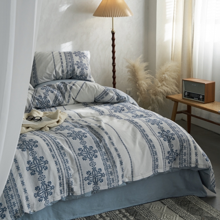 91家纺网 家纺一手货源 找家纺 (总)梦享生活 2022新款全棉色织水洗棉提花四件套