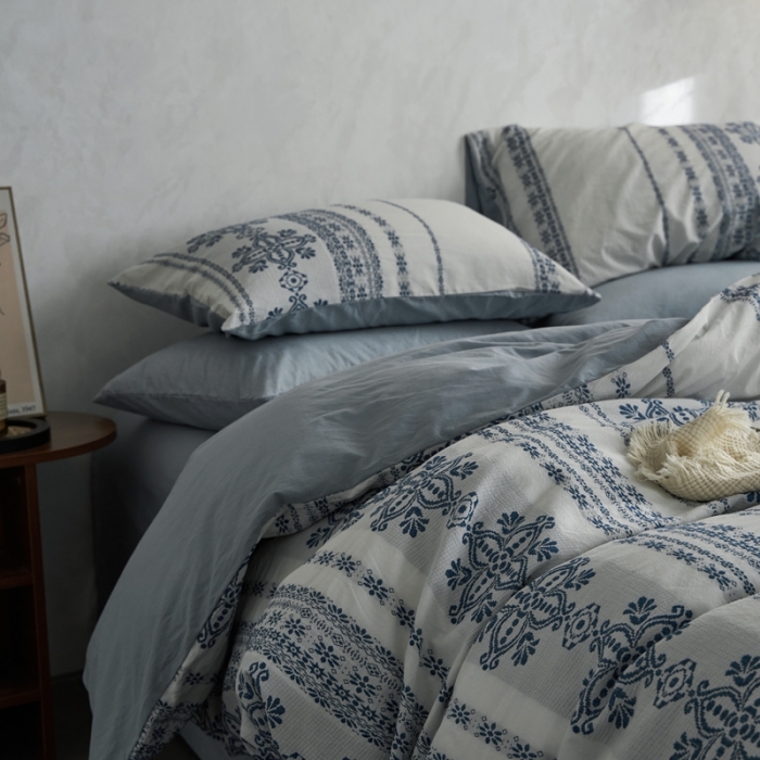 91家纺网 家纺一手货源 找家纺 (总)梦享生活 2022新款全棉色织水洗棉提花四件套