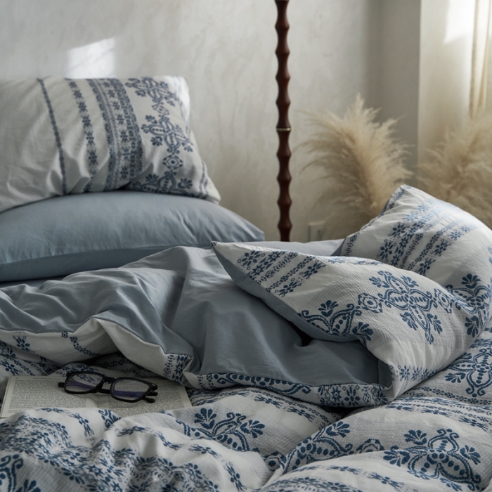 91家纺网 家纺一手货源 找家纺 (总)梦享生活 2022新款全棉色织水洗棉提花四件套