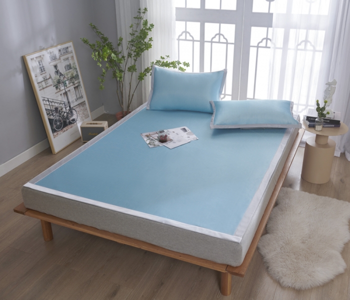 91家纺网 家纺一手货源 找家纺 爱港 2023新款学生宿舍冰藤丝套件冰丝凉席 水天蓝