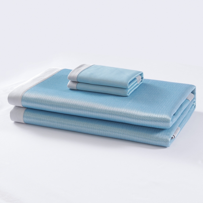 91家纺网 家纺一手货源 找家纺 爱港 2023新款学生宿舍冰藤丝套件冰丝凉席 水天蓝