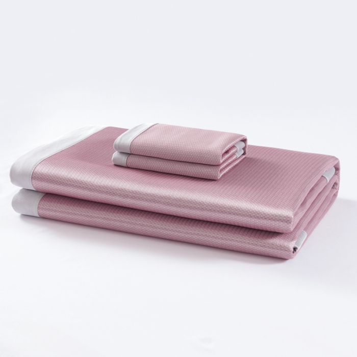 91家纺网 家纺一手货源 找家纺 爱港 2023新款学生宿舍冰藤丝套件冰丝凉席 胭脂粉