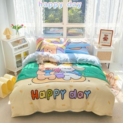 91家纺网 家纺一手货源 找家纺 星期八 2022新款二次元水洗棉四件套 happy day