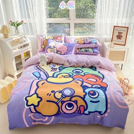 91家纺网 家纺一手货源 找家纺 星期八 2022新款二次元水洗棉四件套 小熊