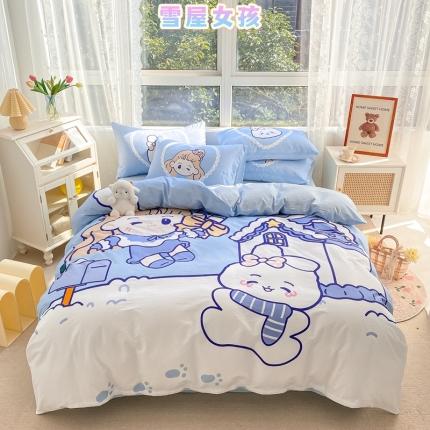 91家纺网 家纺一手货源 找家纺 星期八 2022新款二次元水洗棉四件套 雪屋女孩