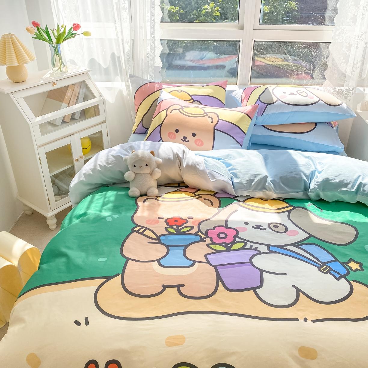 91家纺网 家纺一手货源 找家纺 星期八 2022新款二次元水洗棉四件套 happy day