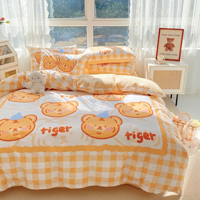 91家纺网 家纺一手货源 找家纺 星期八 2022新款二次元水洗棉四件套 小老虎