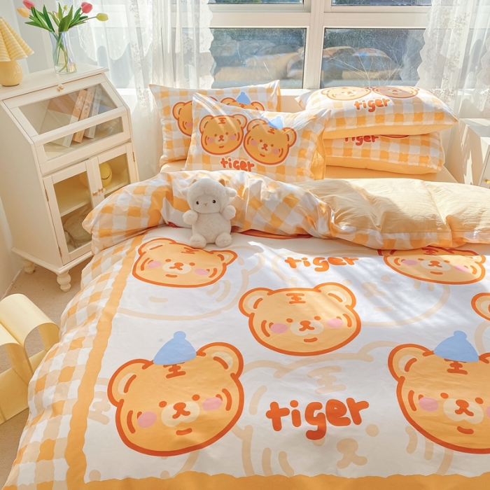 91家纺网 家纺一手货源 找家纺 星期八 2022新款二次元水洗棉四件套 小老虎