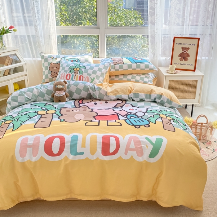 91家纺网 家纺一手货源 找家纺 星期八 2022新款二次元水洗棉四件套 小女孩