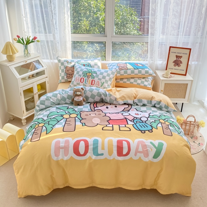 91家纺网 家纺一手货源 找家纺 星期八 2022新款二次元水洗棉四件套 小女孩