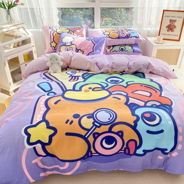 91家纺网 家纺一手货源 找家纺 星期八 2022新款二次元水洗棉四件套 小熊