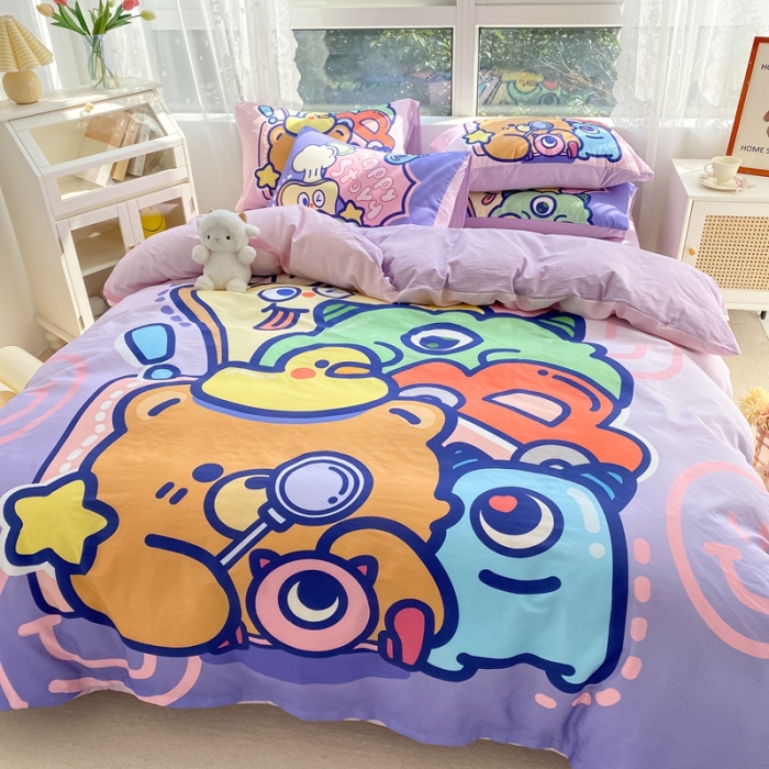 91家纺网 家纺一手货源 找家纺 星期八 2022新款二次元水洗棉四件套 小熊