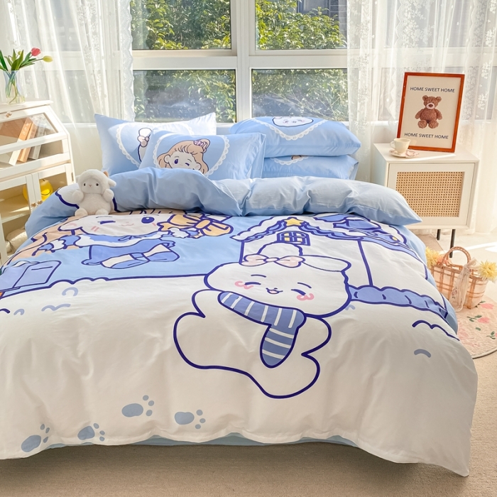 91家纺网 家纺一手货源 找家纺 星期八 2022新款二次元水洗棉四件套 雪屋女孩