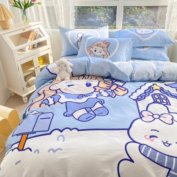 91家纺网 家纺一手货源 找家纺 星期八 2022新款二次元水洗棉四件套 雪屋女孩