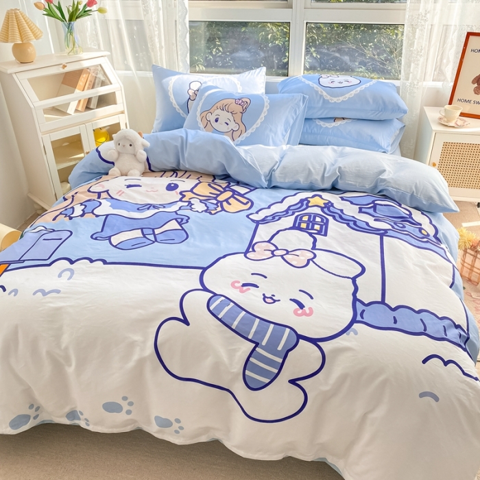 91家纺网 家纺一手货源 找家纺 星期八 2022新款二次元水洗棉四件套 雪屋女孩