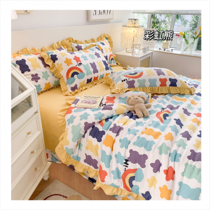 91家纺网 家纺一手货源 找家纺 (总)吾欢心 2024新款茶萃棉韩版花边夏被四件套