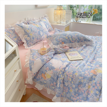 91家纺网 家纺一手货源 找家纺 (总)吾欢心 2024新款茶萃棉韩版花边夏被四件套