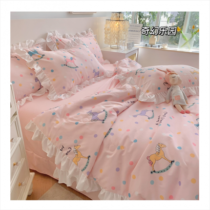 91家纺网 家纺一手货源 找家纺 (总)吾欢心 2024新款茶萃棉韩版花边夏被四件套