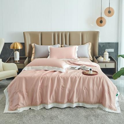 91家纺网 家纺一手货源 找家纺 时亿 2022新款80支天丝刺绣夏被夏凉被直播款-暮-粉