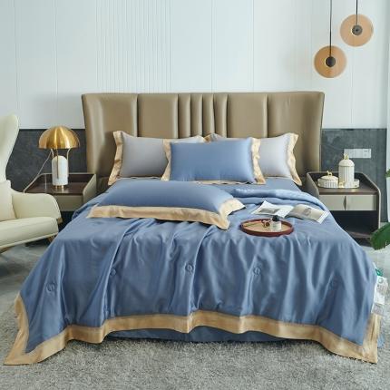 91家纺网 家纺一手货源 找家纺 时亿 2022新款80支天丝刺绣夏被夏凉被直播款-暮-蓝