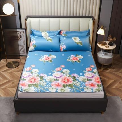 91家纺网 家纺一手货源 找家纺 2025年冰丝席三件套凉席空调软席可水席洗绑带平铺款直播