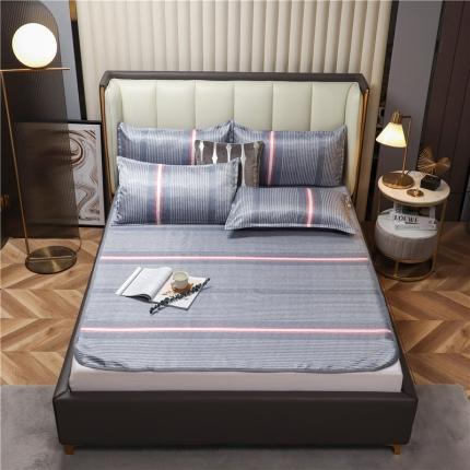 91家纺网 家纺一手货源 找家纺 2025年冰丝席三件套凉席空调软席可水席洗绑带平铺款直播