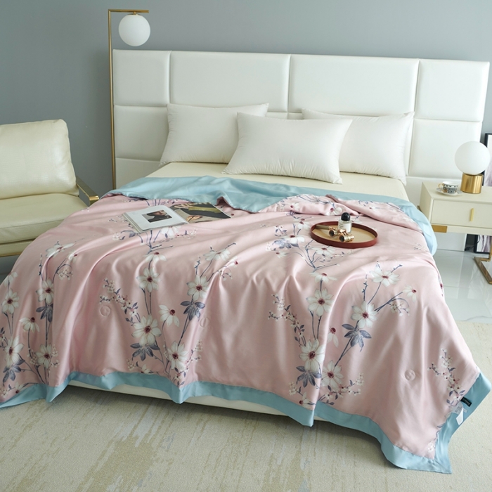 91家纺网 家纺一手货源 找家纺 时亿 2022新款80支天丝印花单夏被夏凉被空调被直播款 悦琦-粉