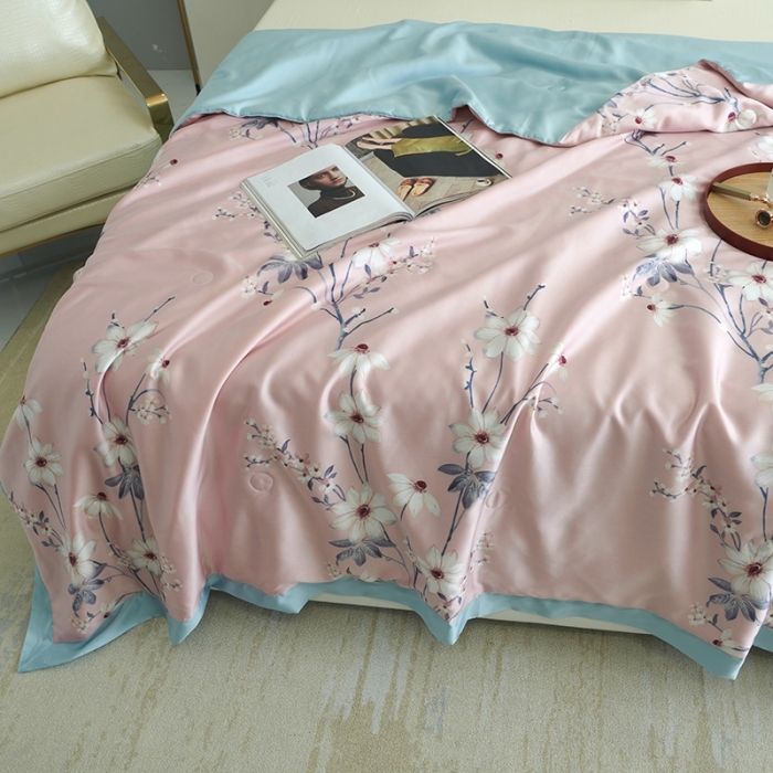 91家纺网 家纺一手货源 找家纺 时亿 2022新款80支天丝印花单夏被夏凉被空调被直播款 悦琦-粉