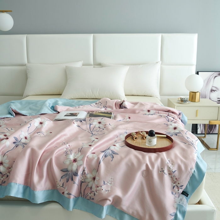 91家纺网 家纺一手货源 找家纺 时亿 2022新款80支天丝印花单夏被夏凉被空调被直播款 悦琦-粉