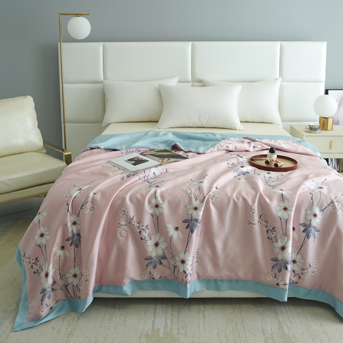 91家纺网 家纺一手货源 找家纺 时亿 2022新款80支天丝印花单夏被夏凉被空调被直播款 悦琦-粉