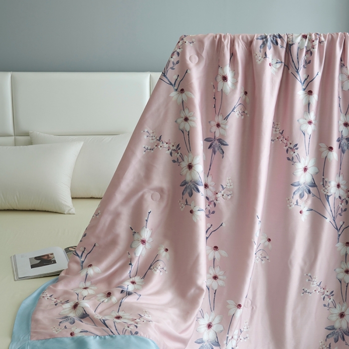 91家纺网 家纺一手货源 找家纺 时亿 2022新款80支天丝印花单夏被夏凉被空调被直播款 悦琦-粉