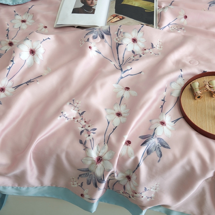 91家纺网 家纺一手货源 找家纺 时亿 2022新款80支天丝印花单夏被夏凉被空调被直播款 悦琦-粉