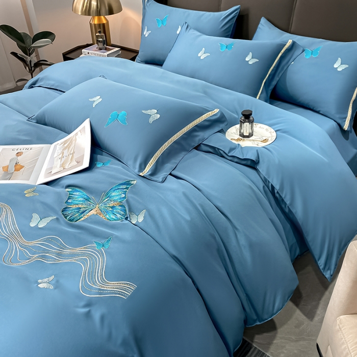 91家纺网 家纺一手货源 找家纺 (总) 眠帛家居 2022新款水洗天丝四件套蝶梦系列