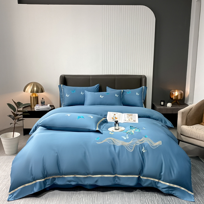 91家纺网 家纺一手货源 找家纺 (总) 眠帛家居 2022新款水洗天丝四件套蝶梦系列