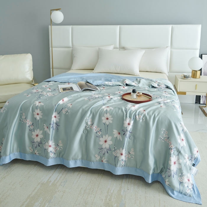 91家纺网 家纺一手货源 找家纺 时亿 2022新款80支天丝印花单夏被夏凉被空调被直播款 悦琦-蓝